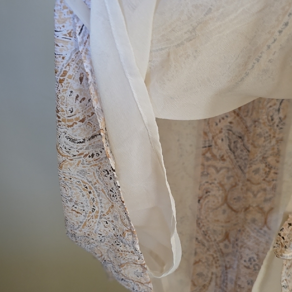 20W Silk Kate Hill Cream Print Long Sleeve Buttoned V-neck Blouse With Lining - Picture 5 of 5